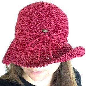 Scala Wide Brim Straw Hat Sun Hat Red Summer hats Paper Crochet Vintage